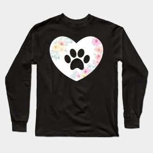 Heart Dog Paw Flowers Long Sleeve T-Shirt